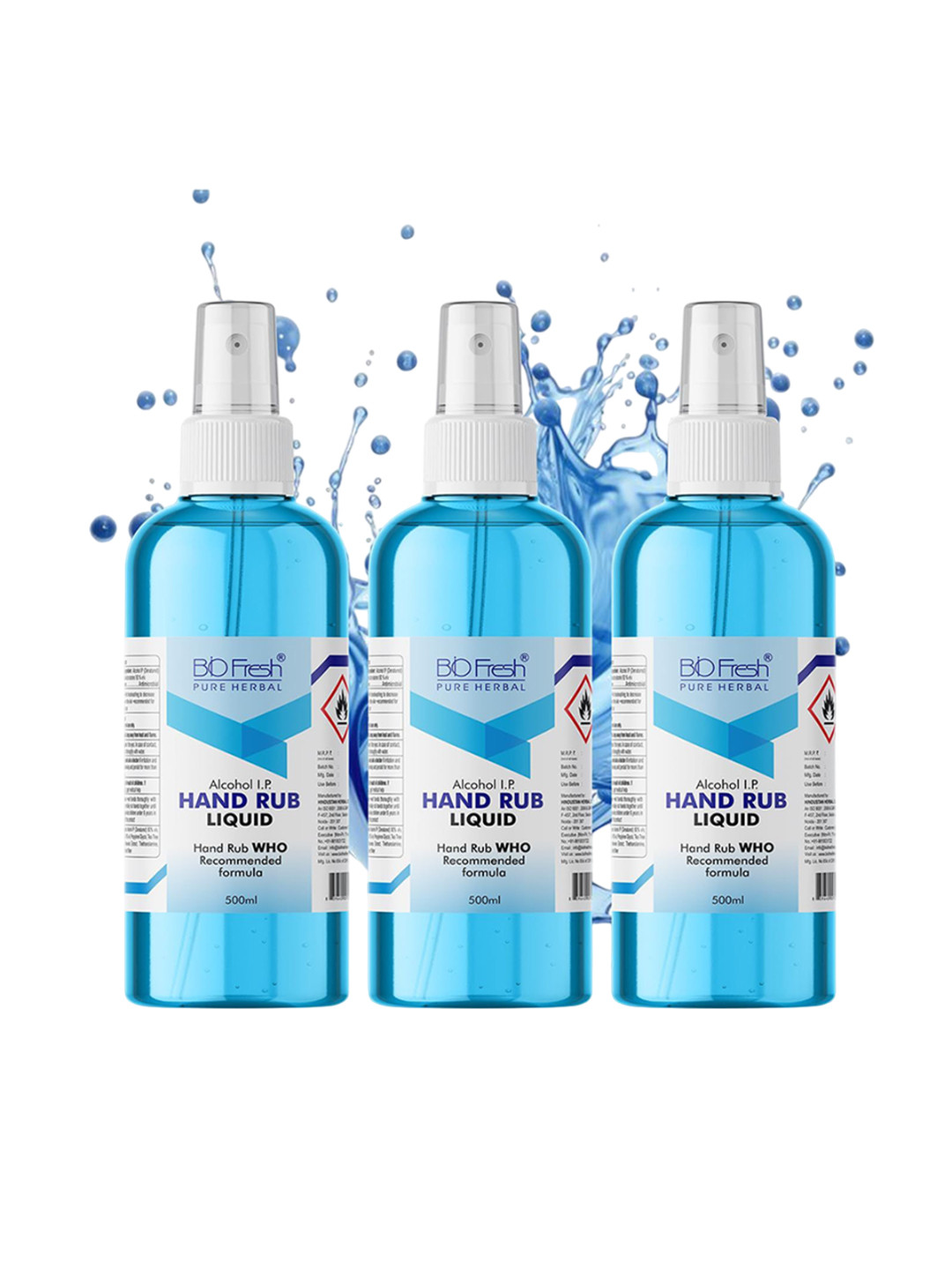 BIOFRESH Set Of 3 Aloe Vera Extract With 70% Alcohol Based Hand Sanitizer - 500 ml Each