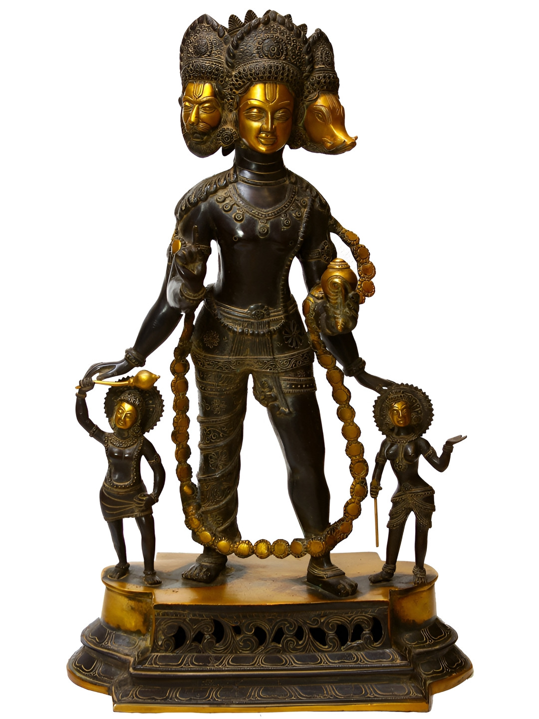 Exotic India Vishnu Vaikuntha Gold Brass Metallic Prayer Room Hand Made Extra Large Showpiece - 24.5 Inches