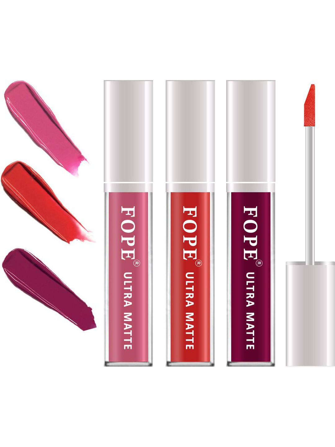 FOPE Set Of 3 Matte Liquid Lipstick - 4 ml Each - Deep Rose 3 - Dusty Red 4 - Maroon 8