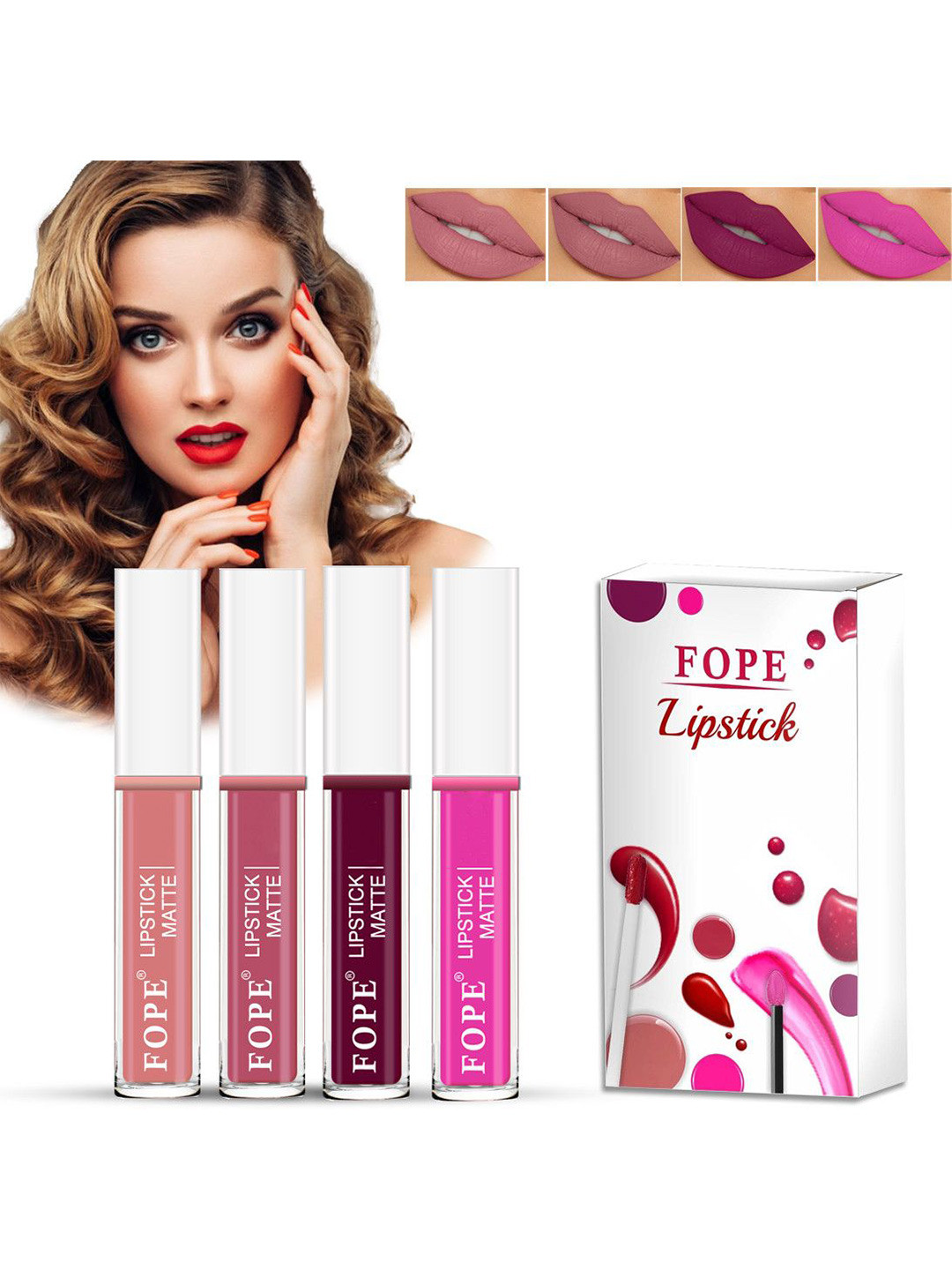 FOPE Set Of 4 Matte Long Lasting Lipstick - 4 ml Each - Shade 2 - 3 - 8 - 12