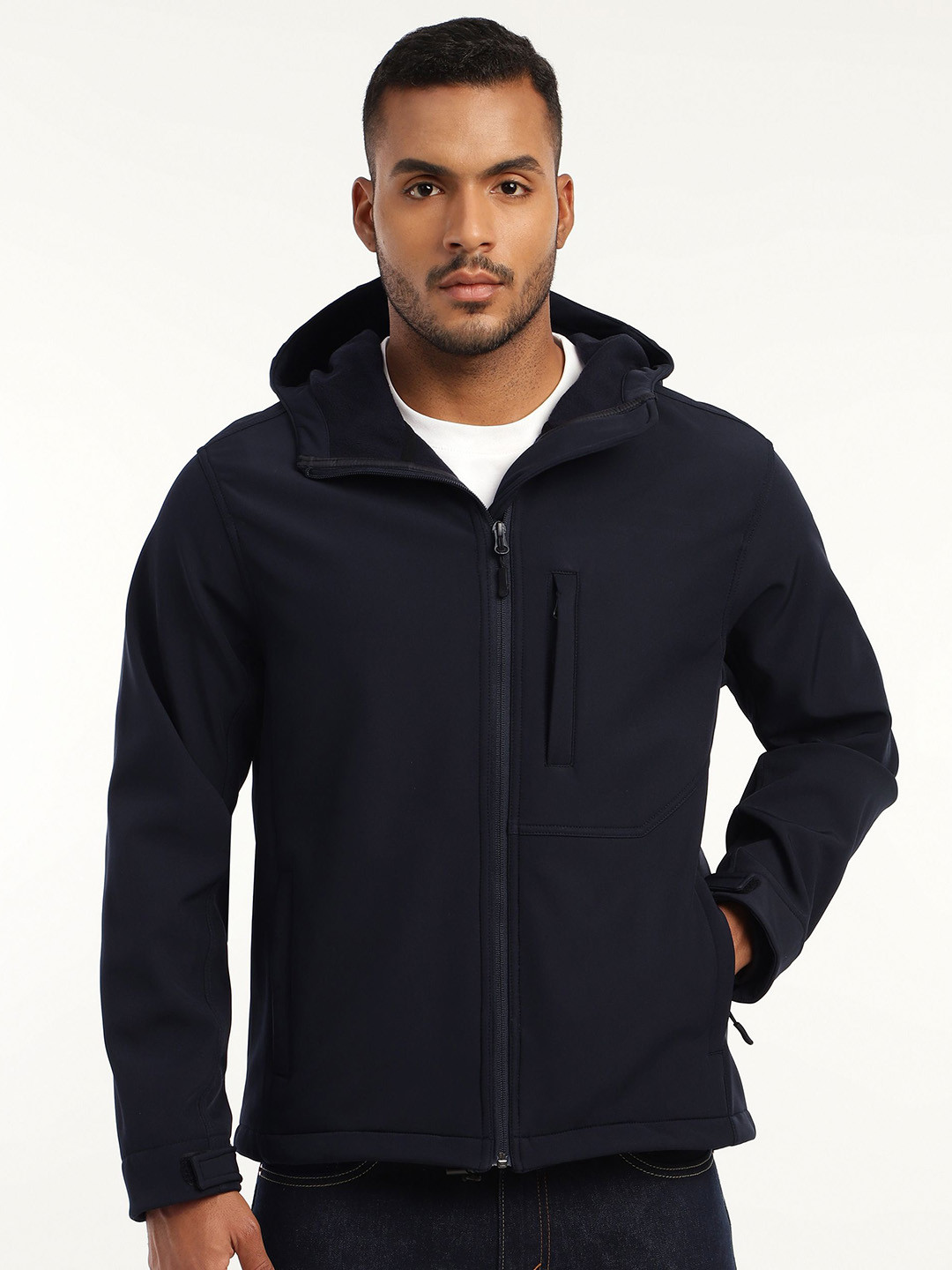 MOUNTMILLER Men's Full Sleeve Hooded Neck Navy DWR Tactical Soft Shell Jacket
