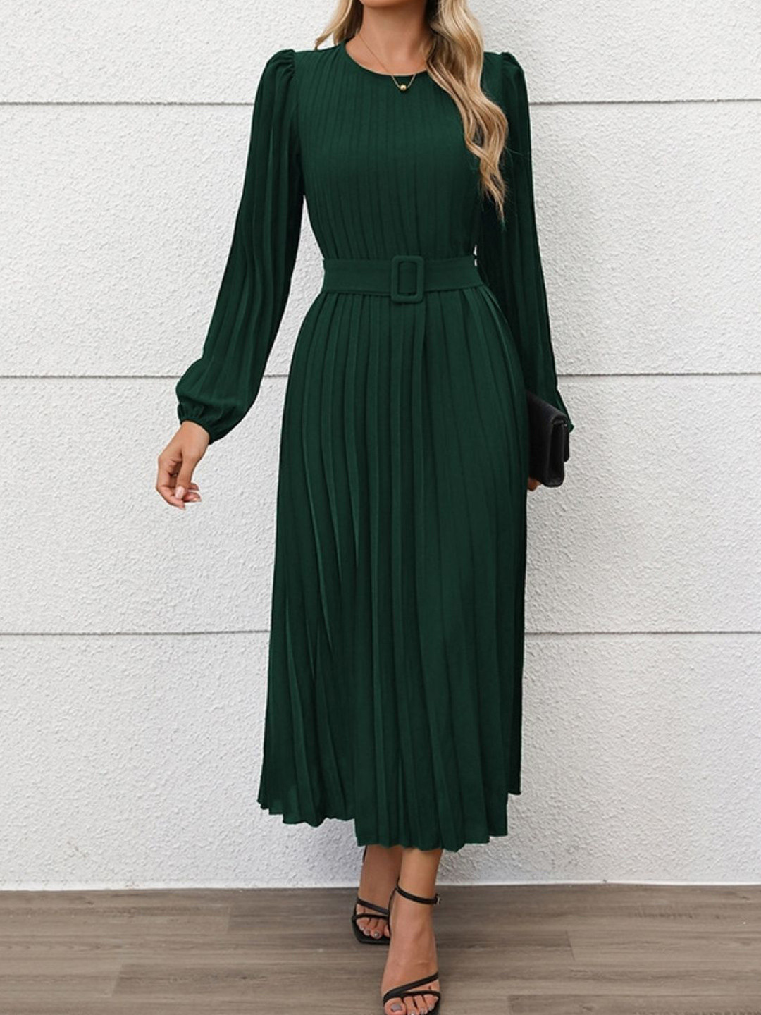 KPOP Women Belted A-Line Midi Dress