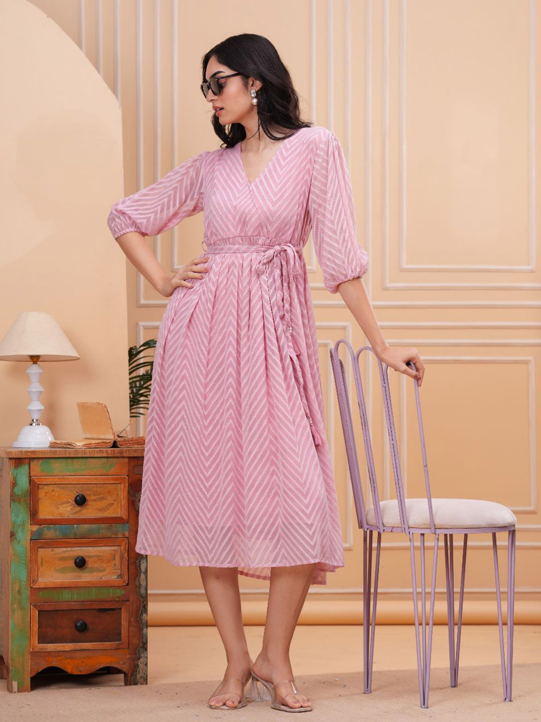 HIGHLIGHT FASHION EXPORT Self Design Fit & Flare Midi Dress