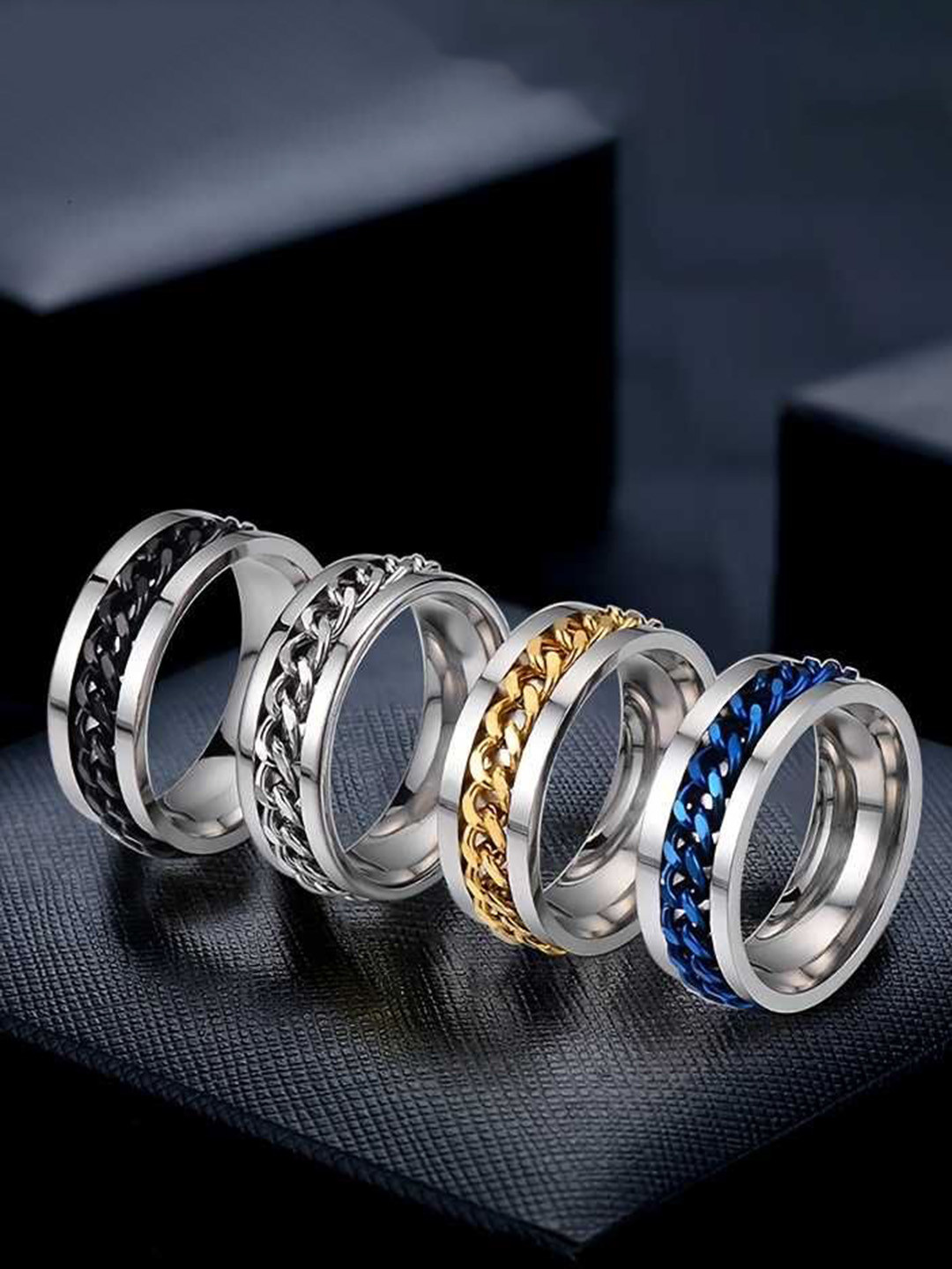 Bling Queen Set Of 4 Silver Plated Fidget Spin Finger Ring