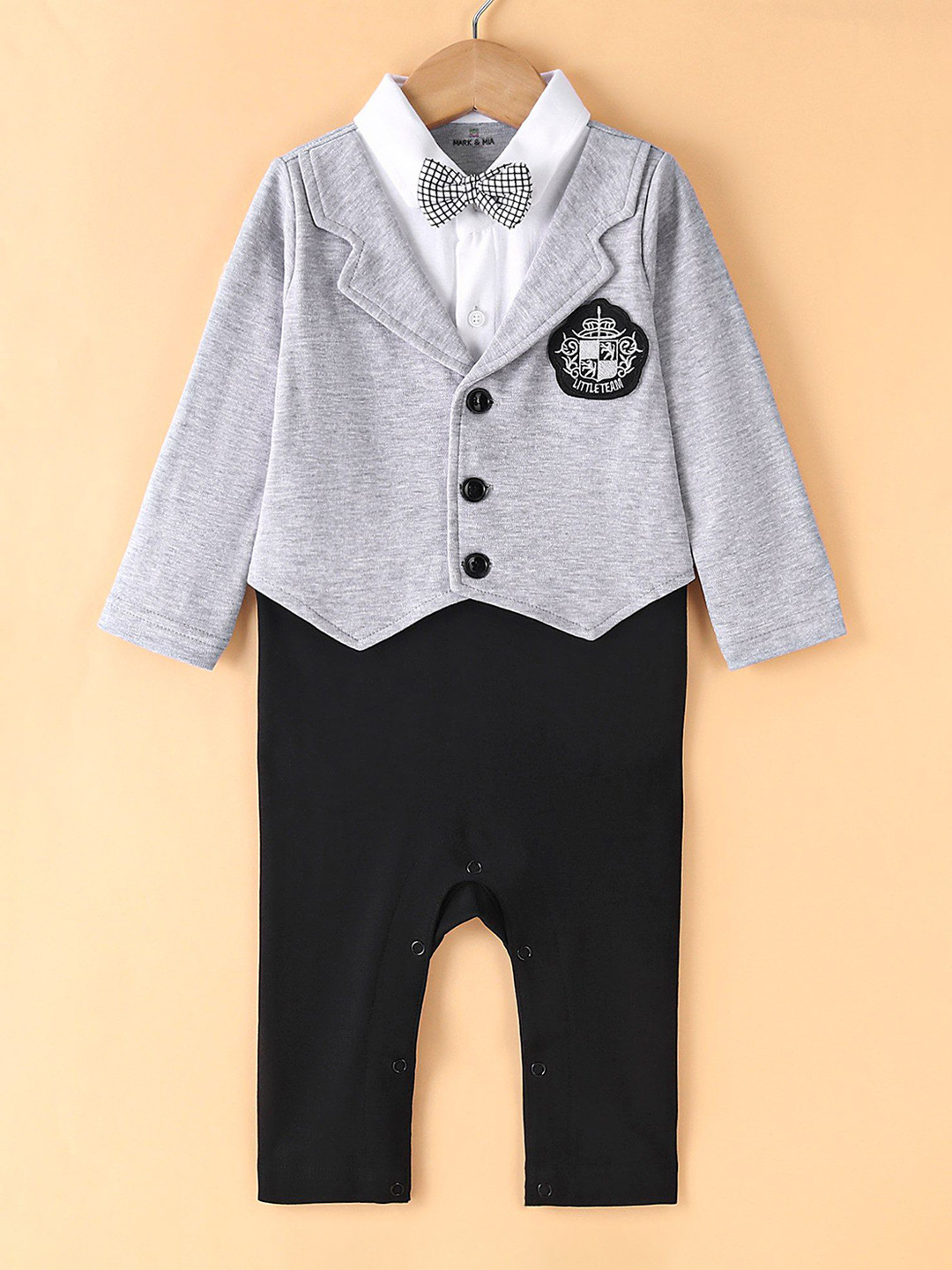 Mark & Mia Boys Full Sleeves Party Romper With Bow