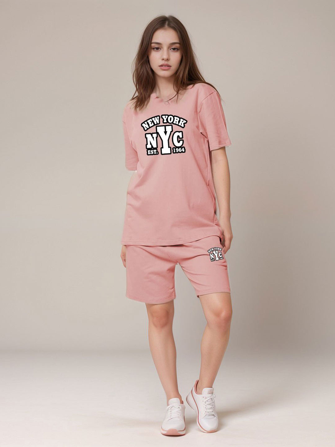 Peach Printed Cotton T-Shirt and Shorts Co-Ords
