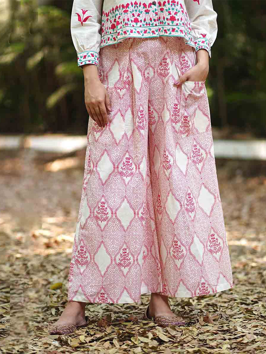 Chidiyaa MMG Lilys Light Blush Pink Hand Block Printed Pants