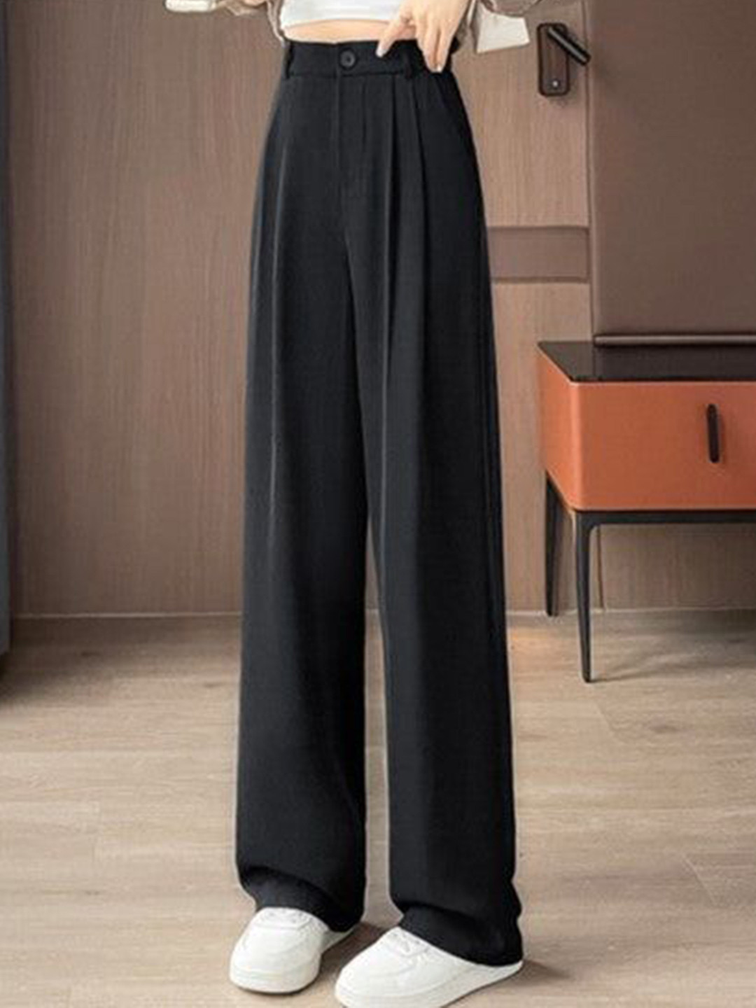 Outzidr Women Smart High Waist Wide Leg Trousers