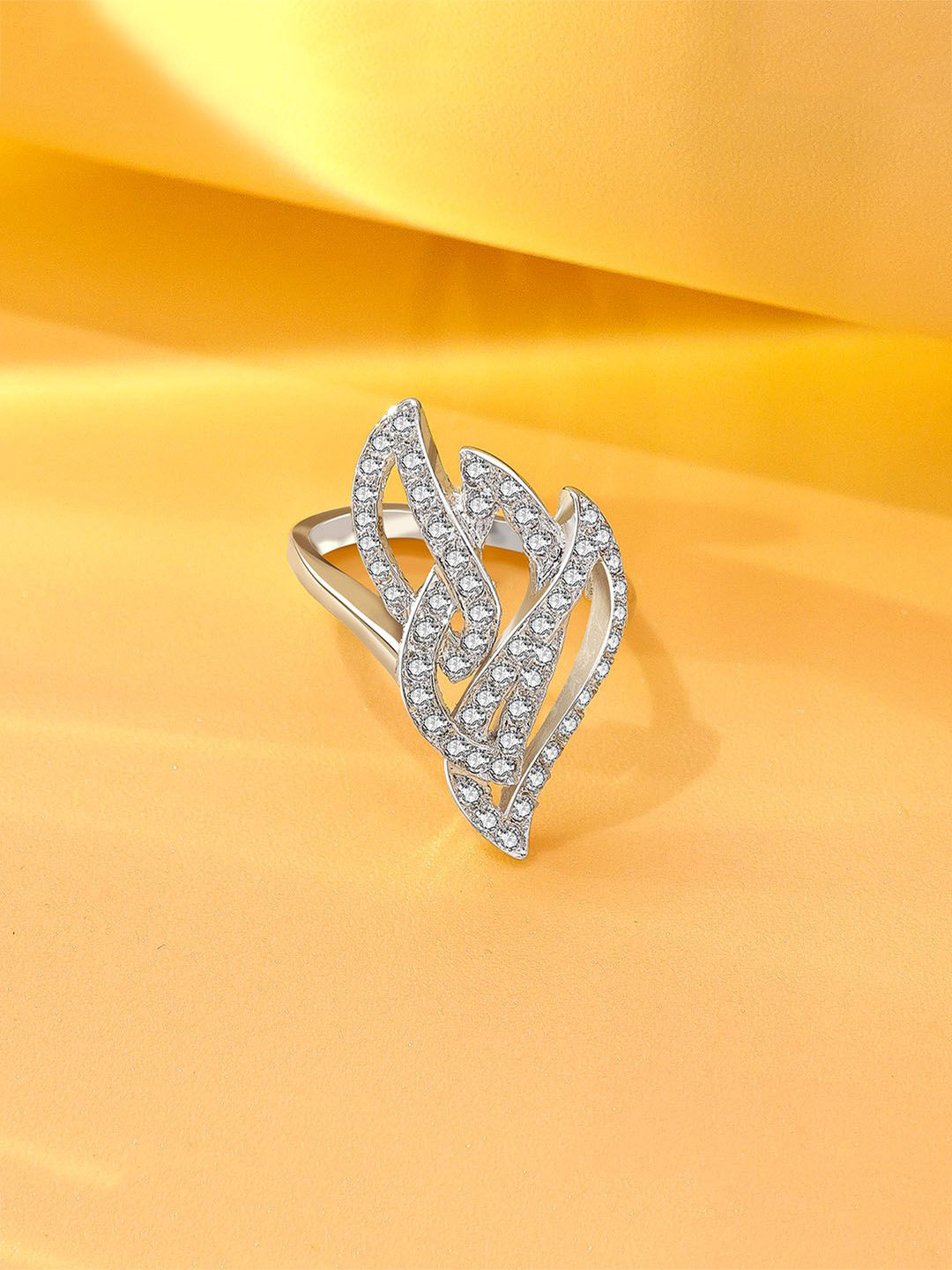 Tweov Jewels Sterling Silver Rhodium-Plated Leaf Design Finger Ring
