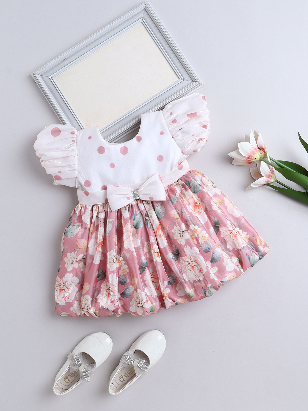 The Magic Wand Kids-Girls Floral Printed Knee Length Fit & Flare Dress