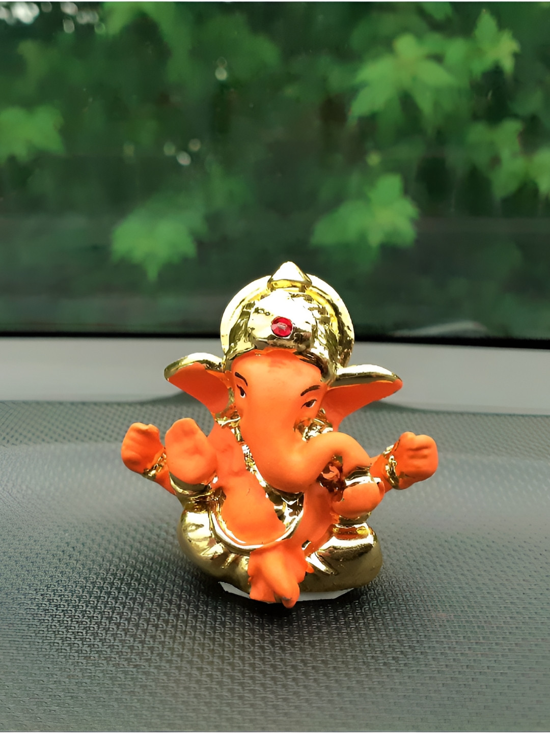 Afterstitch Lord Ganesha Orange Polyresin Matte Prayer Room Small Showpiece - 2 Inches