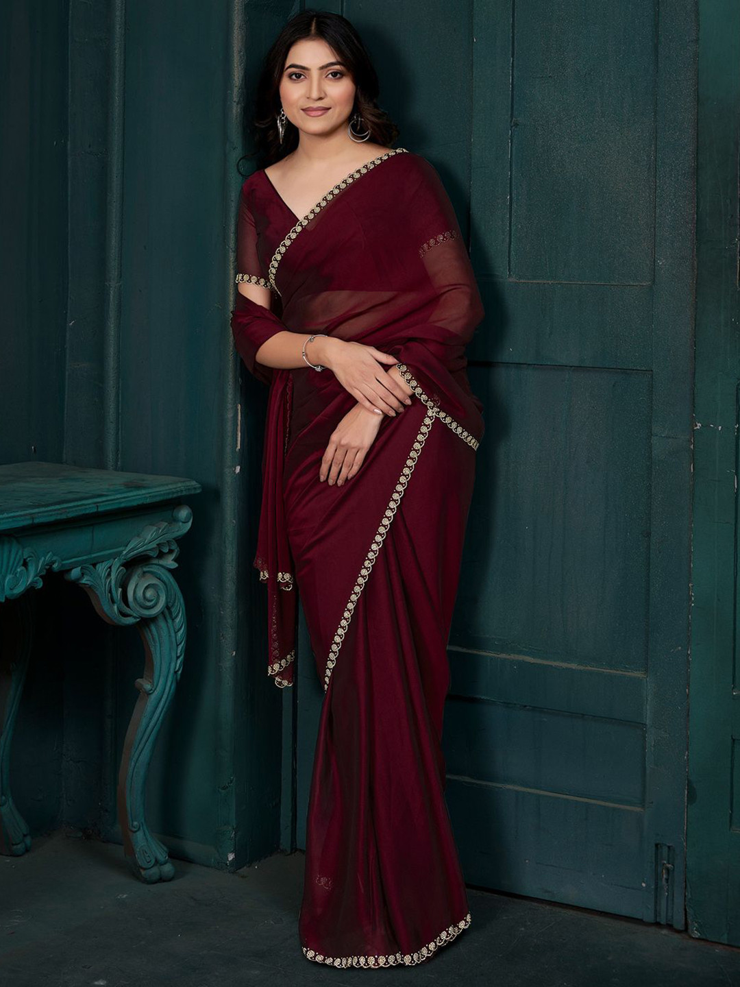 Saree mall Women Beads and Stones Pure Crepe Designer Sarees
