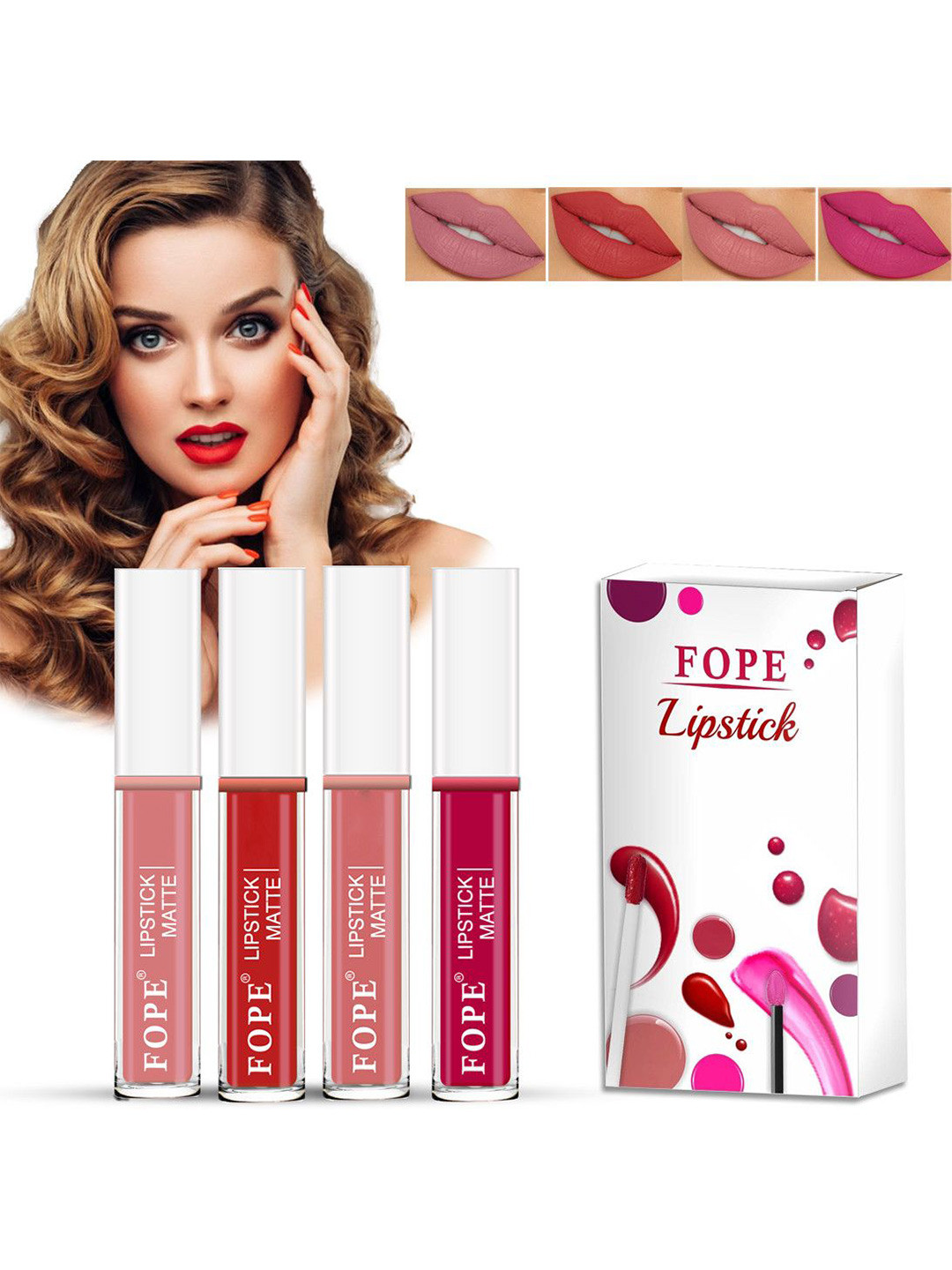 FOPE Set Of 4 Long Lasting Matte Liquid Lipstick - 4 ml Each - Shade 2 - 4 - 7 - 11