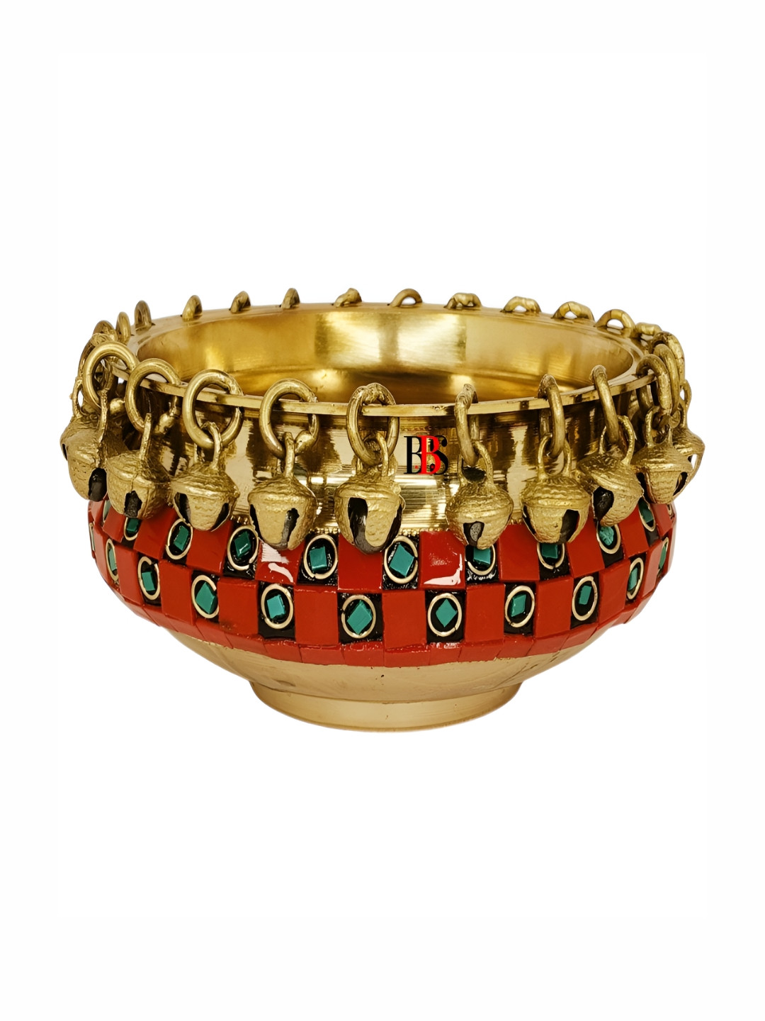 B.B.S BRAND BRASS STATUES Yellow & Red Ghungroo Urli DecorativeBowl