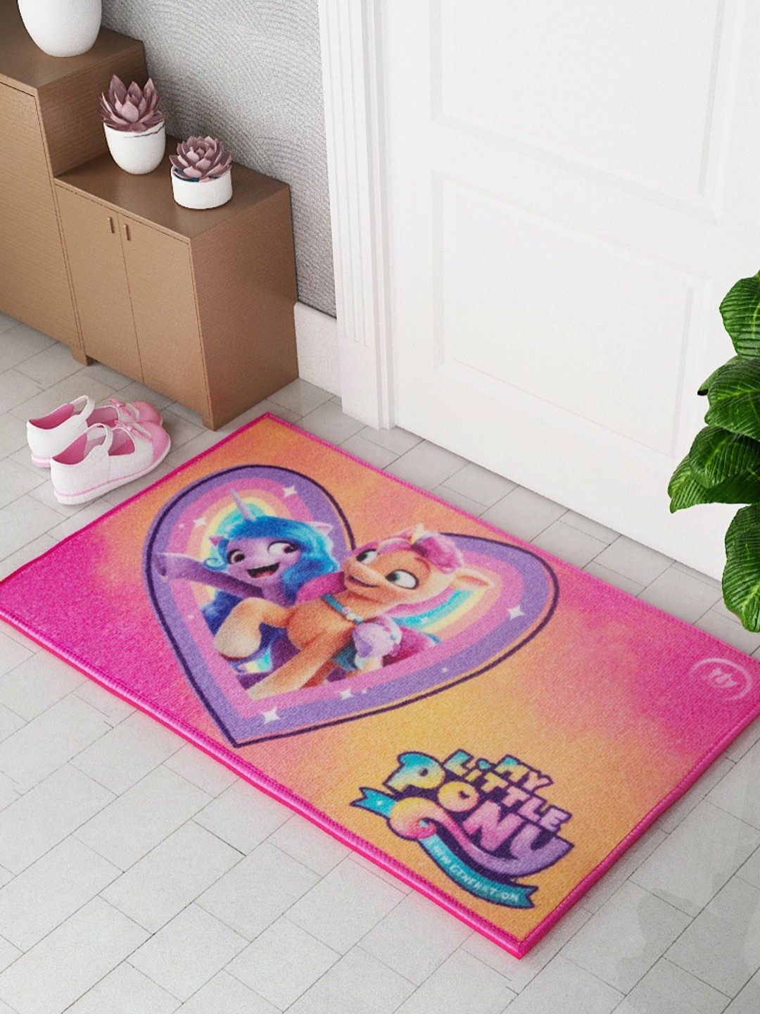 Athom Living  Pink & Blue My Little Pony In Heart Themed Printed Ani-Skid Doormats