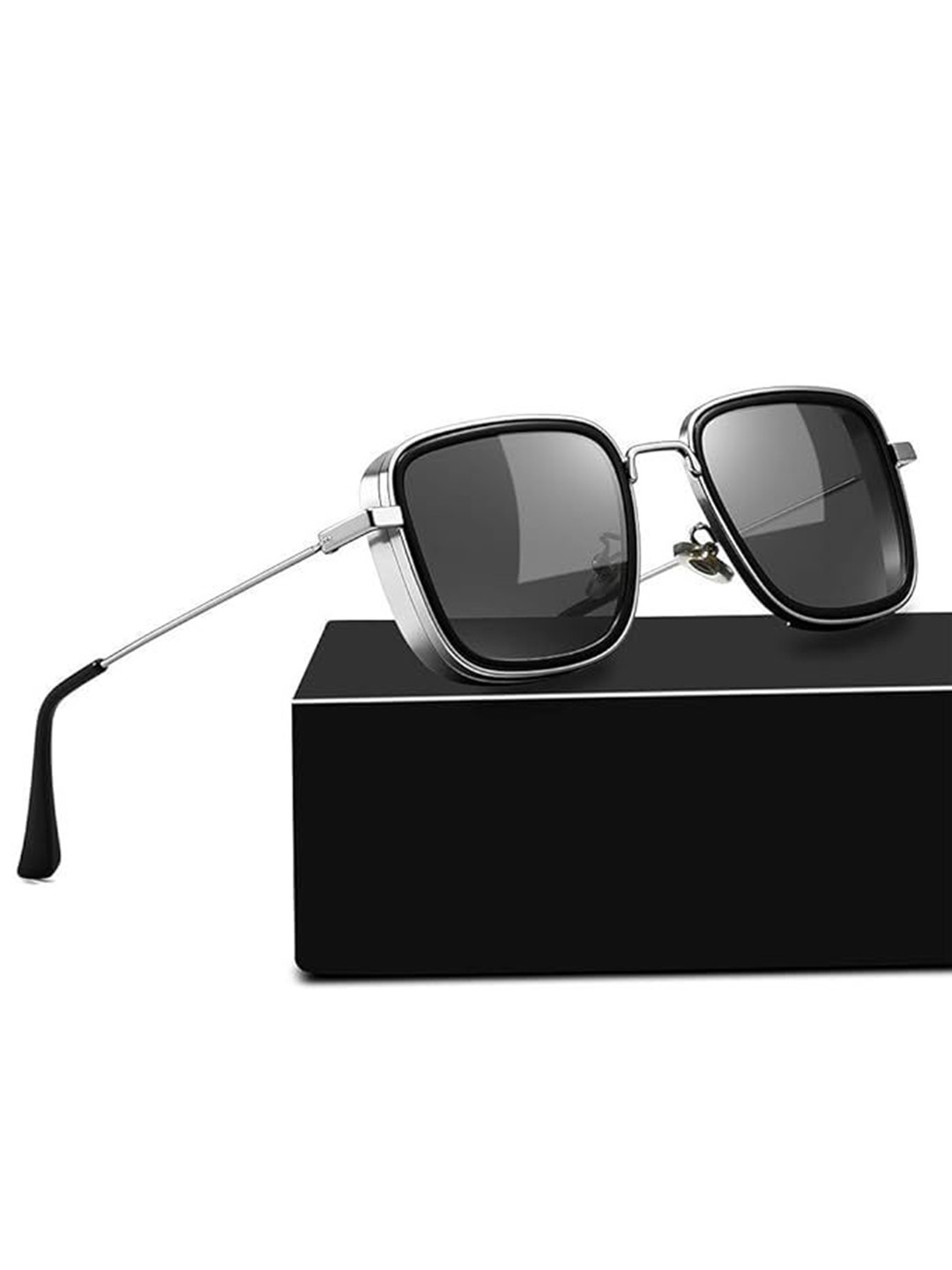 SPADEACES Men Square Sunglasses with Polarised Lens SP Kabir singh Silver Black