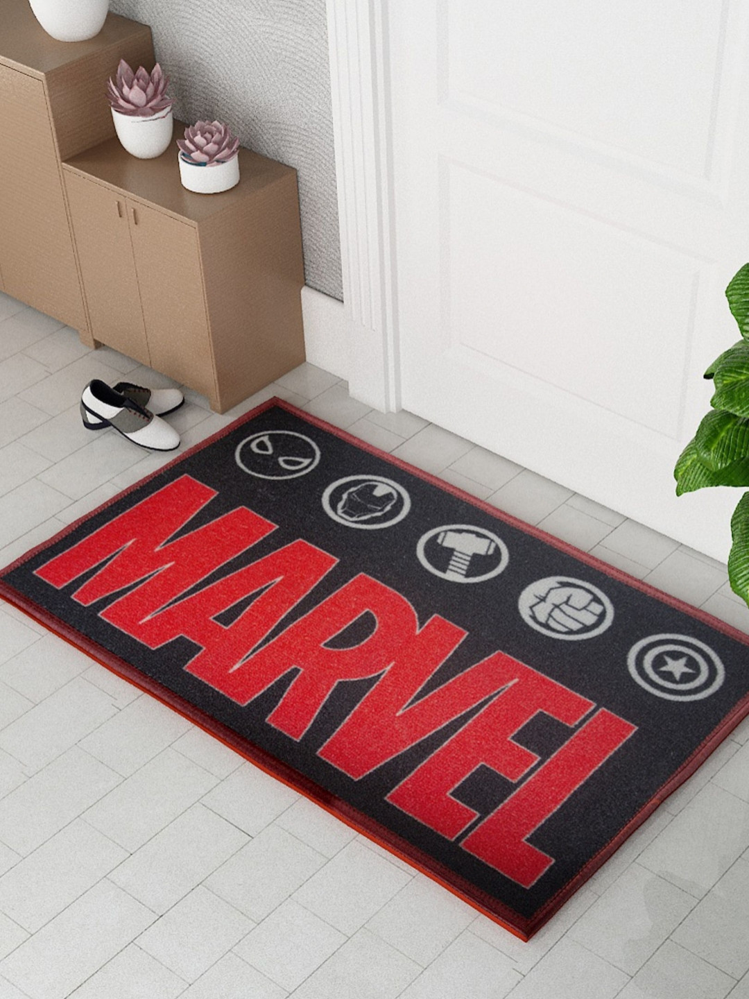 Athom Living Red & Black  Marvels Printed Anti-Skid Doormats