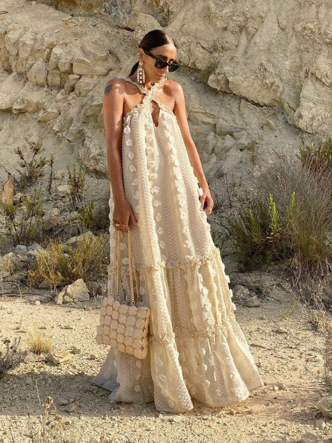 KPOP A-Line Halter Neck Maxi Dress