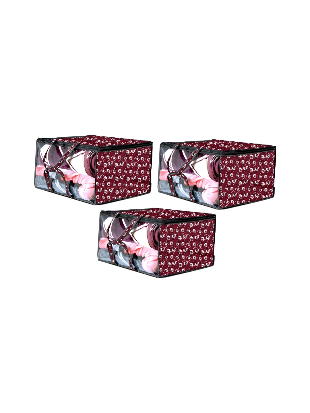 Stylista Set of 3 Red & White Waterproof Zippered Storage Bag Organizer