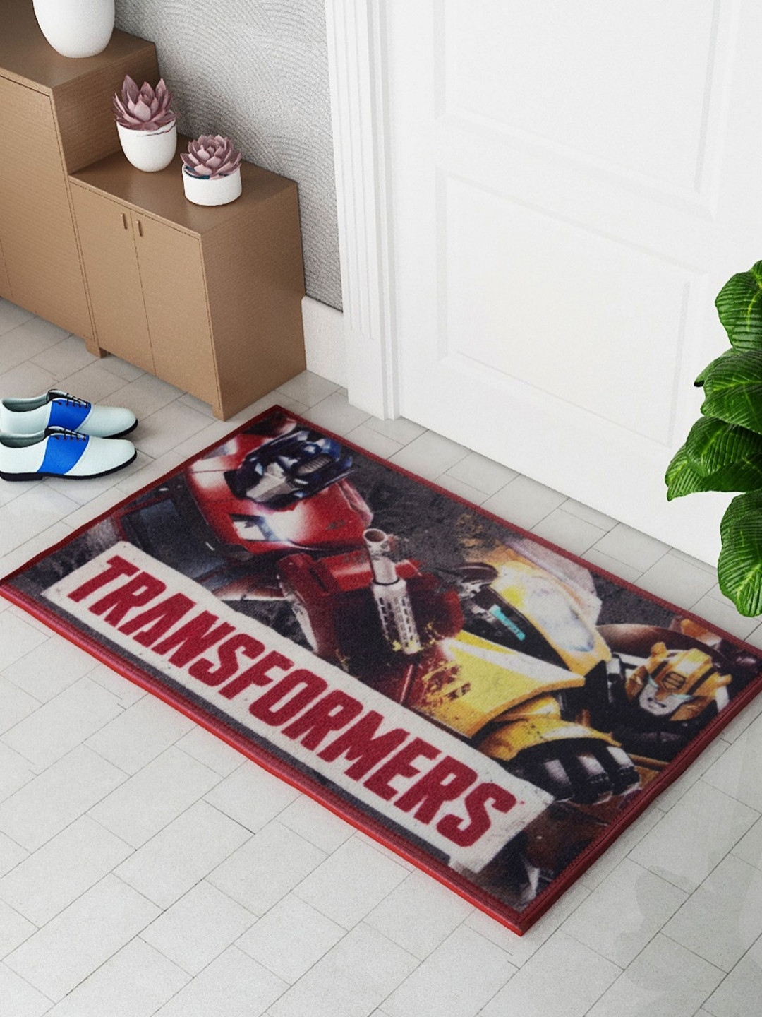 Athom Living Red & Black Transformer Printed Anti-Skid Doormat