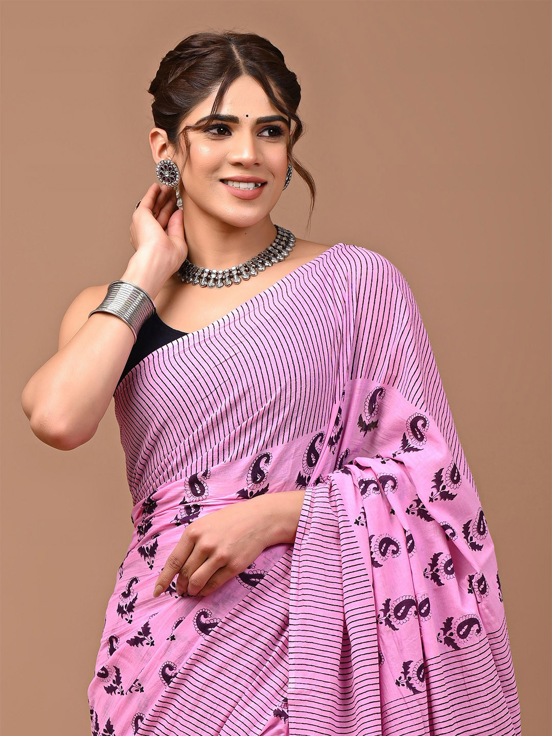 Crafts Moda Paisley Printed Pure Cotton Block Print Saree