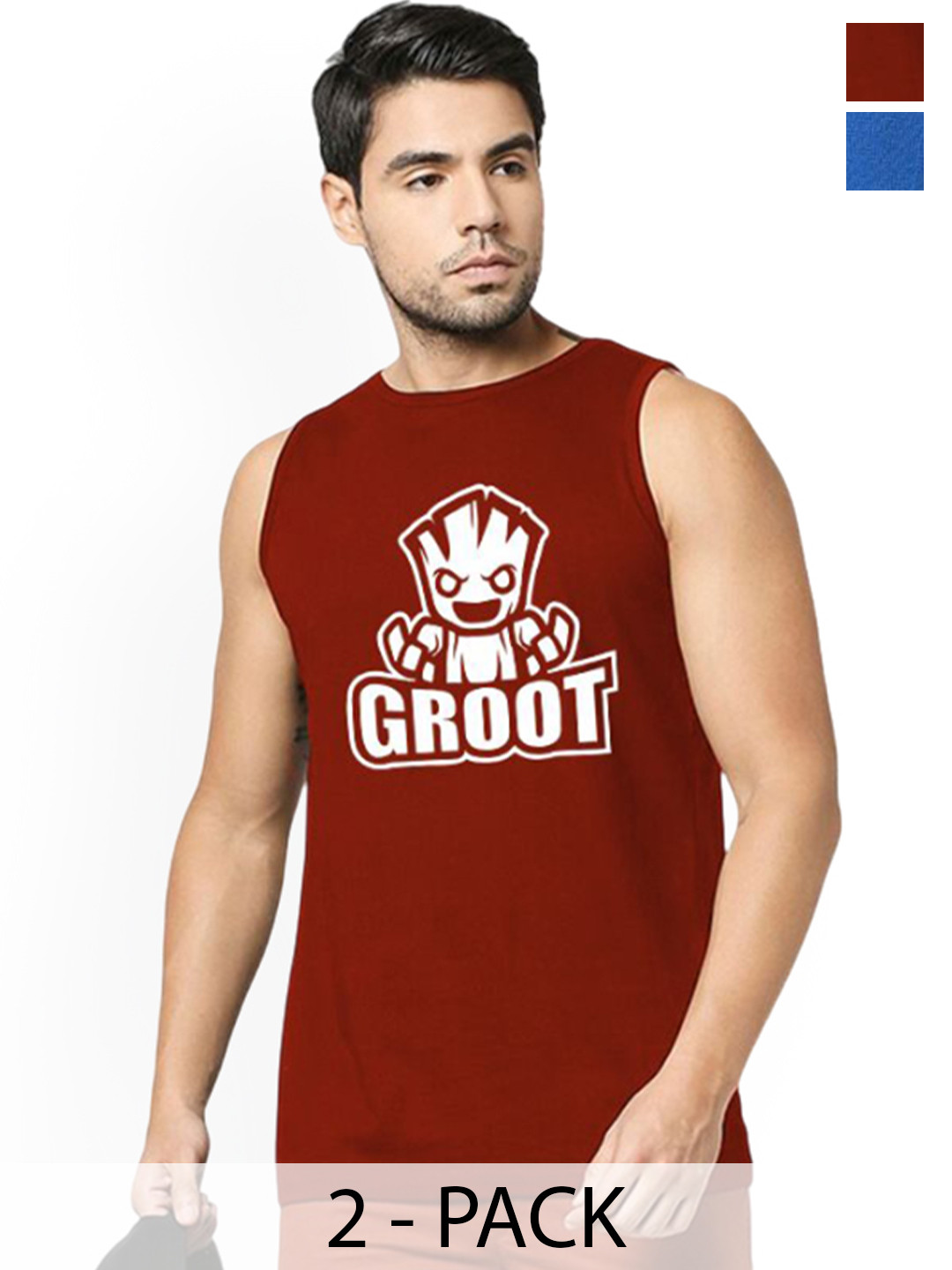 Organic Chics Pack Of 2 Printed Cotton Tanks Royal Avenger - Maroon Groot_S