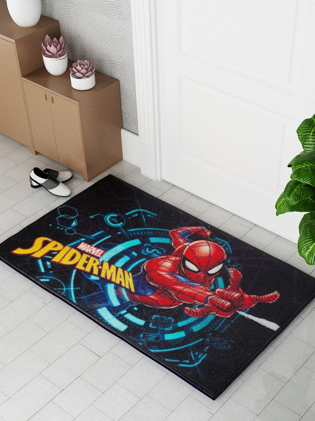 Athom Living Black & Red Marvels Spiderman Printed Anti-Skid Doormats