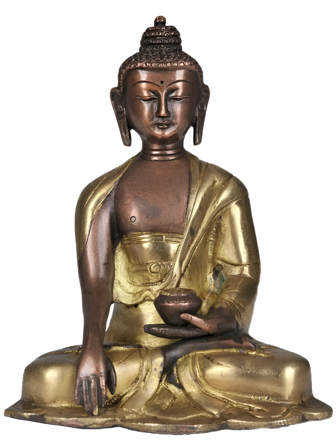 Exotic India The Union Of Samsara and Nirvana Gold Brass Metallic Prayer Room Hand Made Small Showpiece - 6 Inches