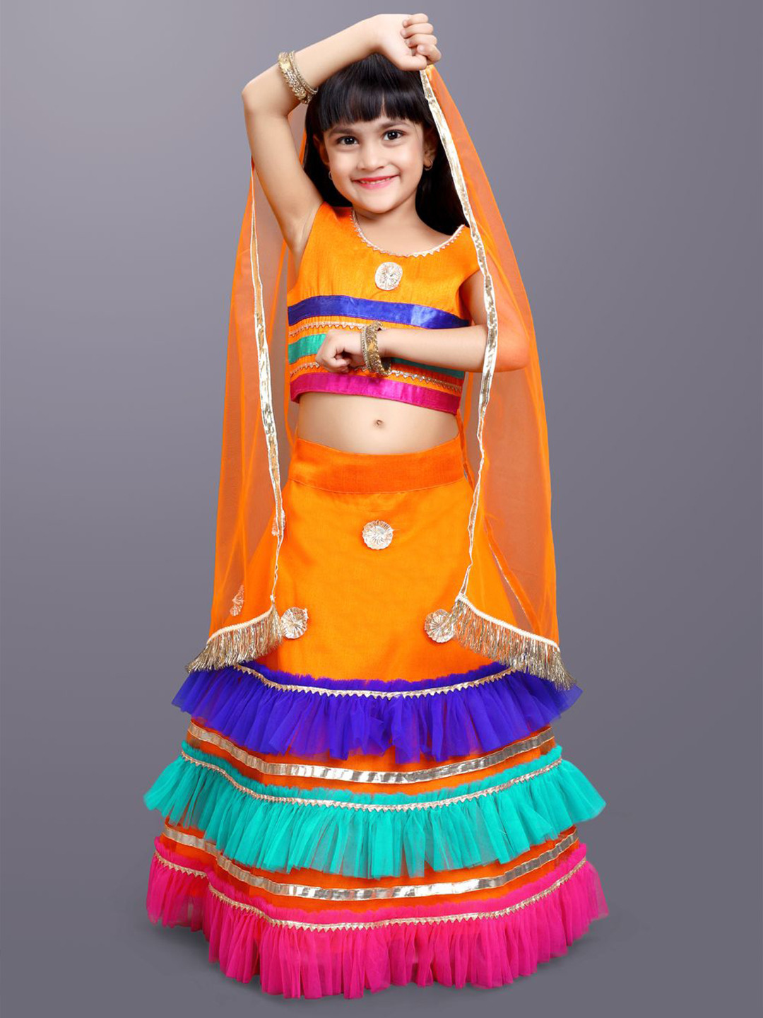 satyamfab Girls Embroidered Lehenga With Blouse & Dupatta