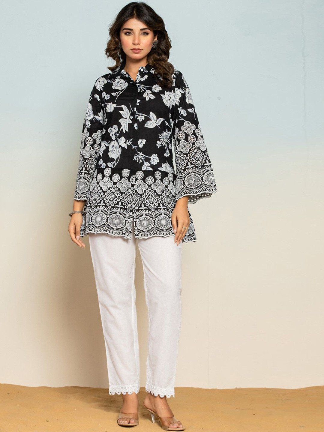 AUTUMN LANE Shloka Onyx Schiffli Cotton Co-Ord Set