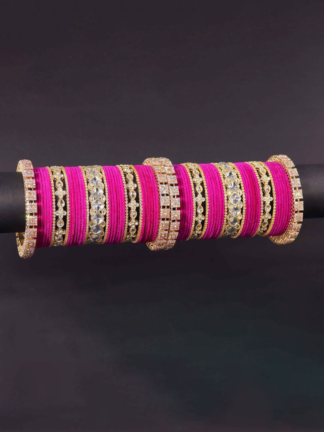 ZULKA Set Of 70 Bridal Chuda Zircon Diamond & Beads Work Bangles