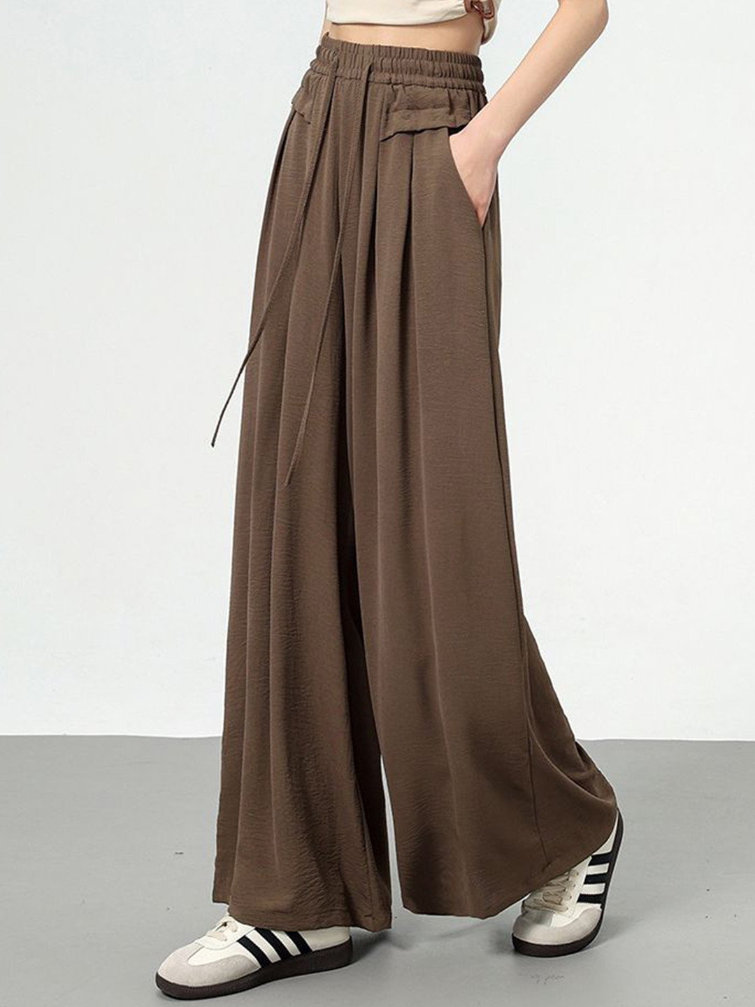 Khaki Loose Fit High-Rise Wide Leg Trousers
