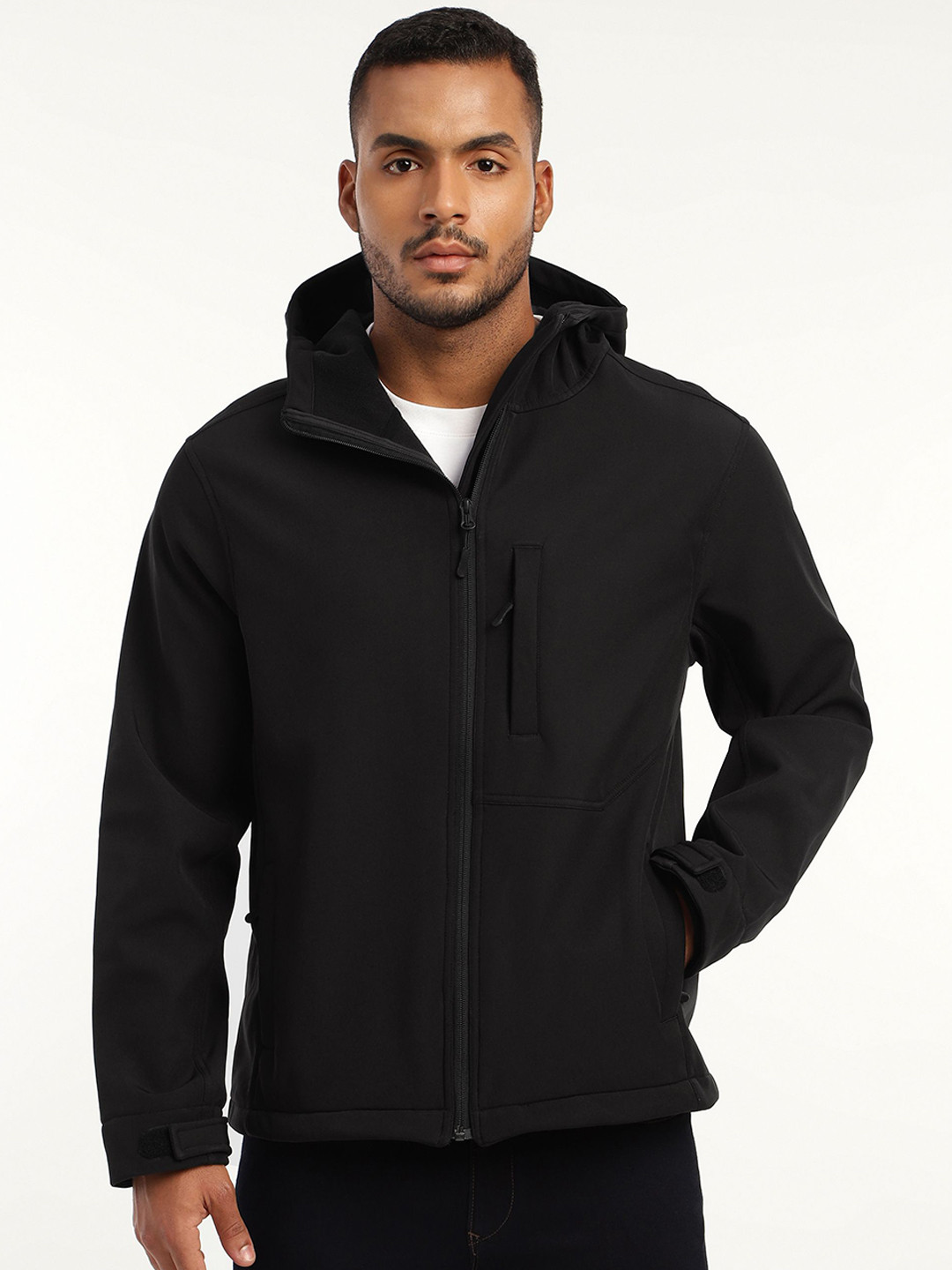 MOUNTMILLER Men's Full Sleeve Hooded Neck Black DWR Tactical Soft Shell Jacket