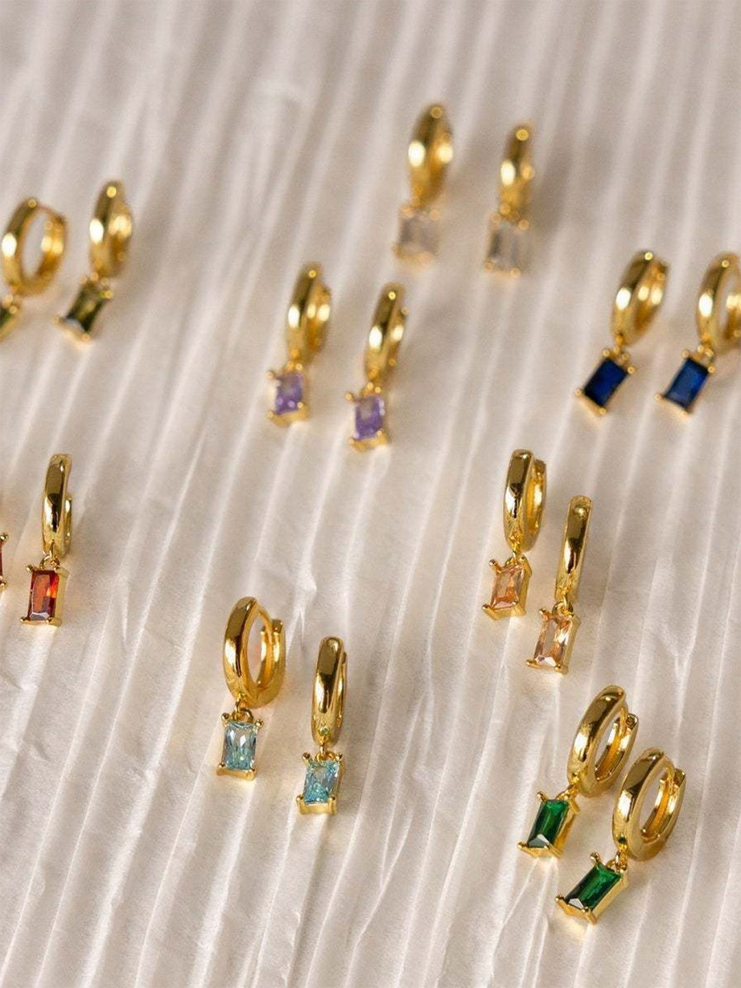 ShopSiiri 18k Gold Plated Anti Tarnish Birthstone Baguette Huggies