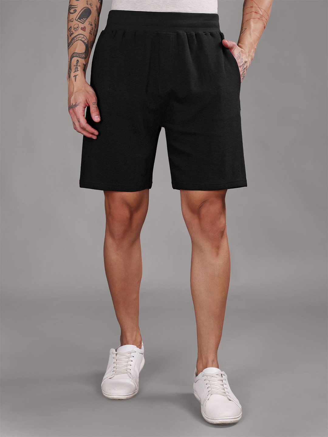 String Scape Men Ribbed Textured Cotton Shorts