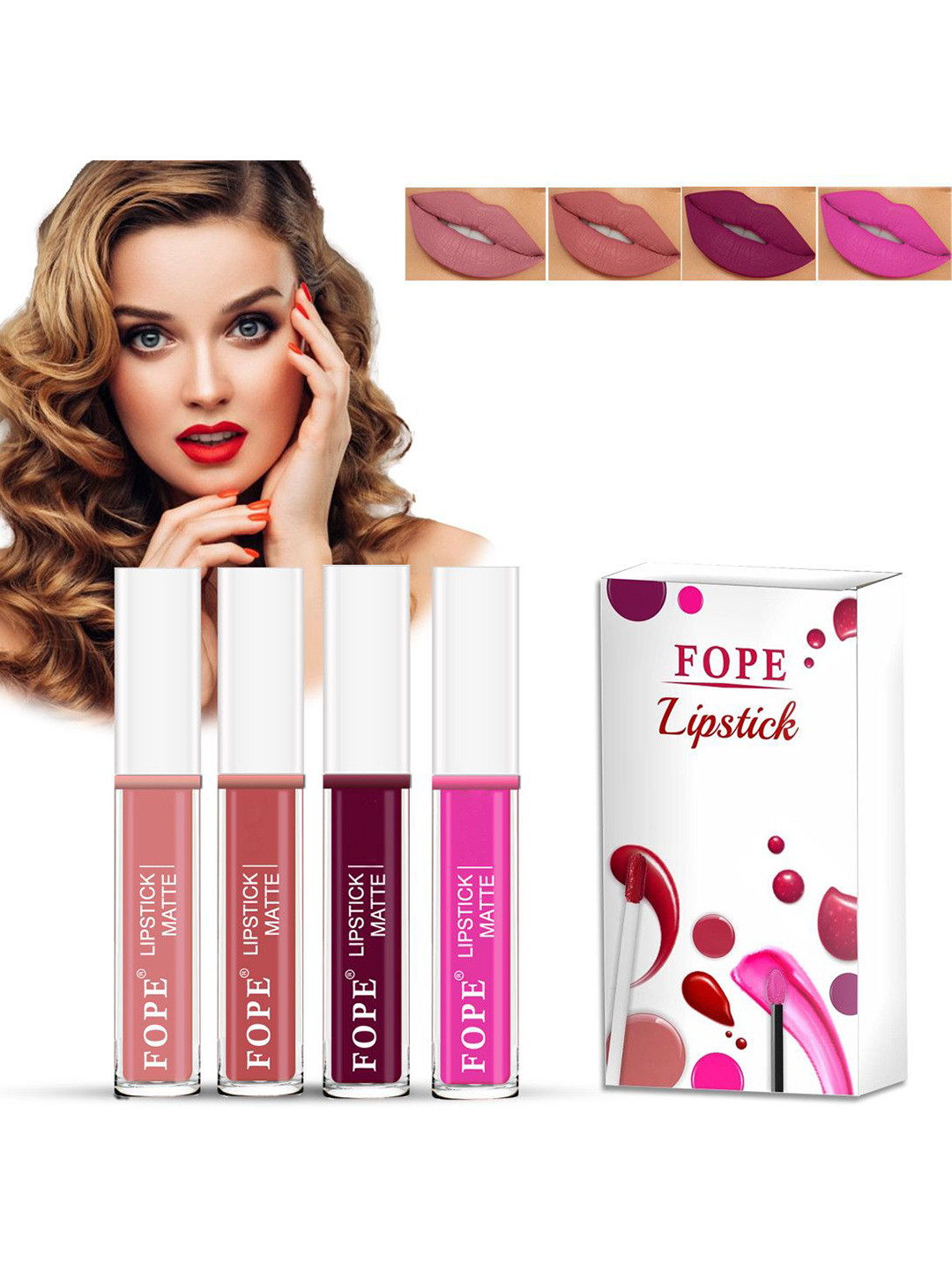 FOPE Set Of 4 Matte Lipstick - 4 ml Each-Old Rose 02-Dark Rose 05-Maroon 08-Neon Pink 12