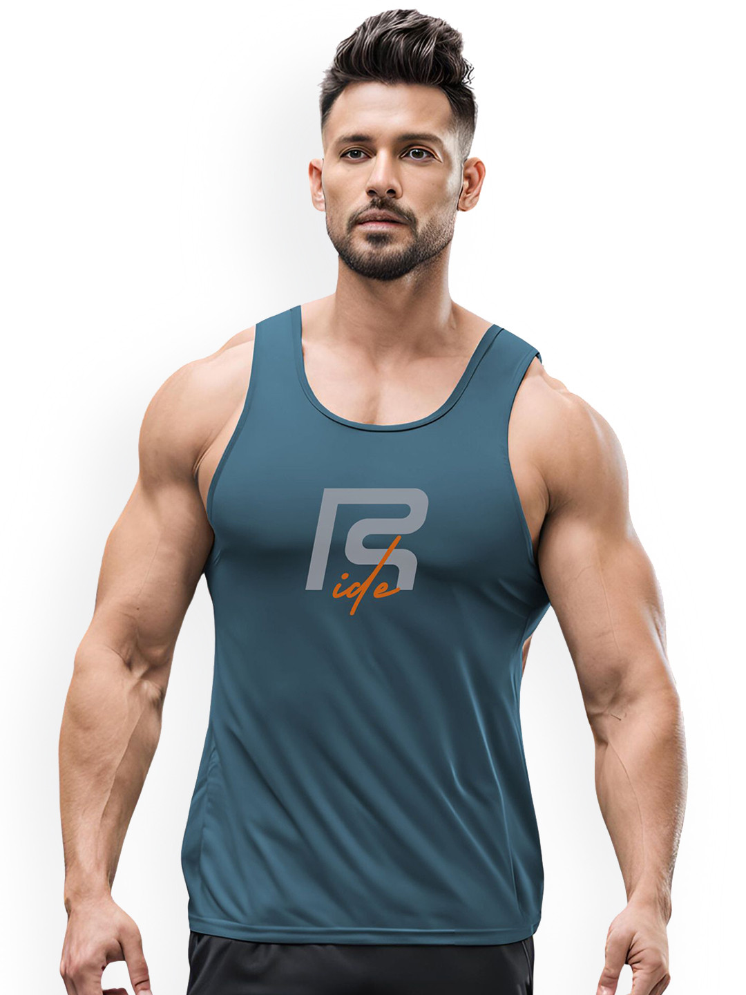 3Colors Printed Dri-Fit Athleisure Wear Gym Innerwear Vest VEST-N CUT-RIDE-AF BLUE_M