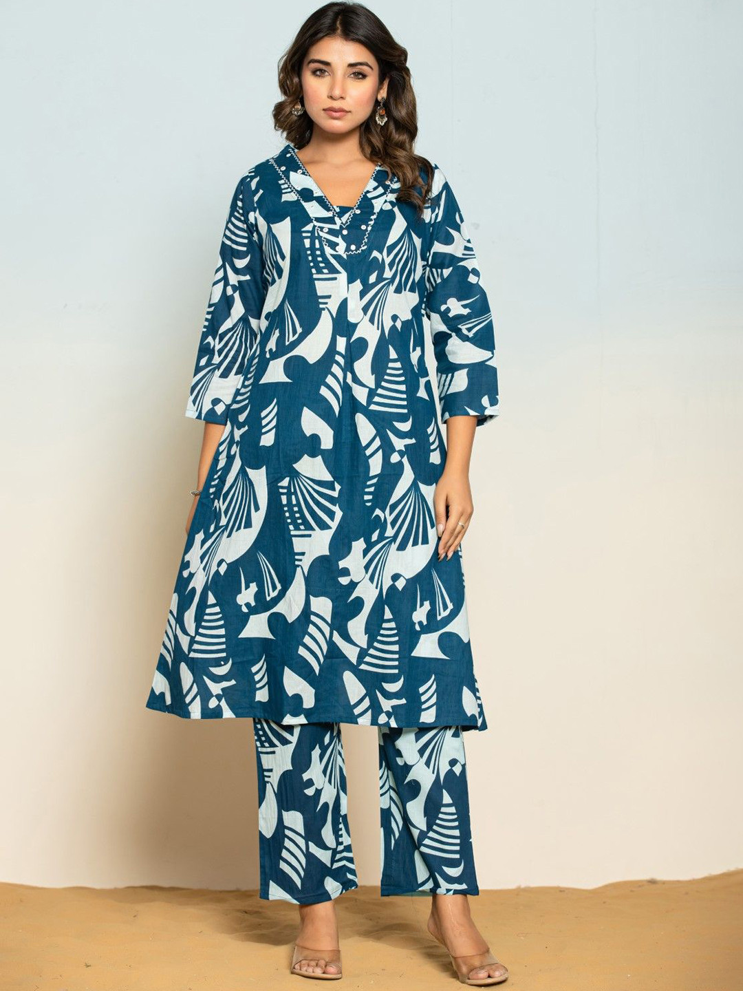 AUTUMN LANE Women Sasha Azure Printed Kurta Pant Set