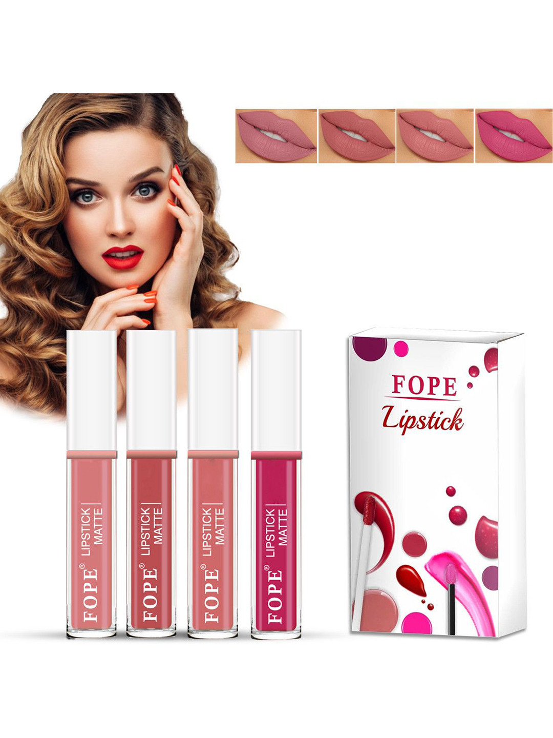FOPE Set Of 4 Constantly Matte Liquid Lipstick - 4 ml Each - Shade 2 - 5 - 7 - 10
