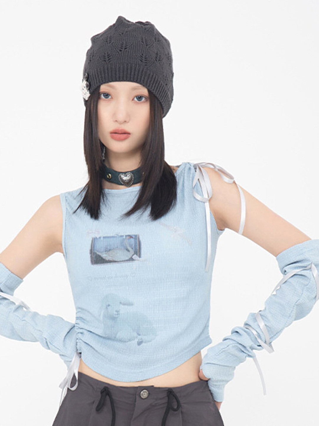 LULU & SKY Printed Cotton Vest Crop Top