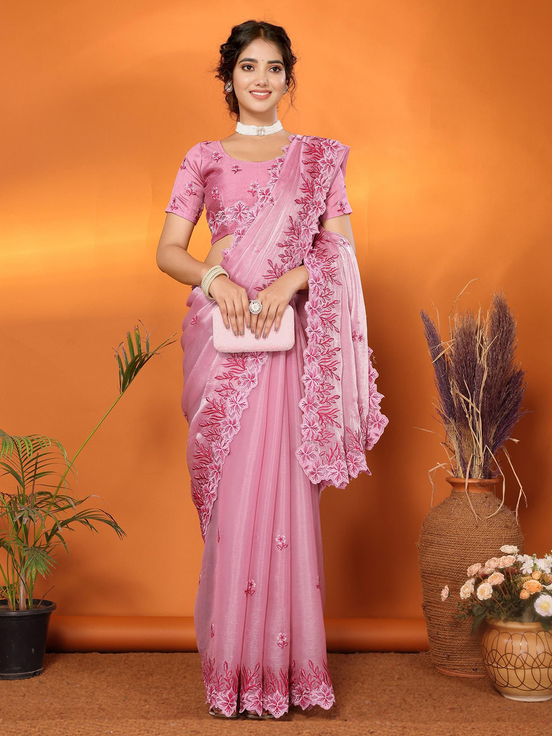 MAHALASA Floral Embroidered Jimi Choo Saree