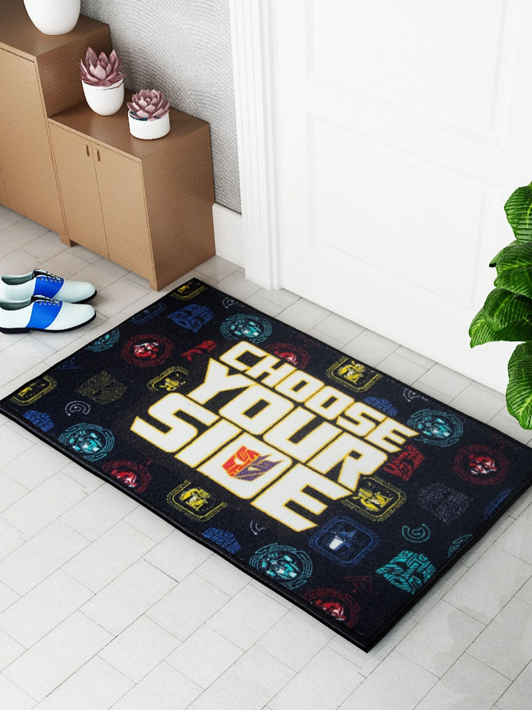 Athom Living Black & Blue Choose Your Side Printed Anti-Skid Doormats