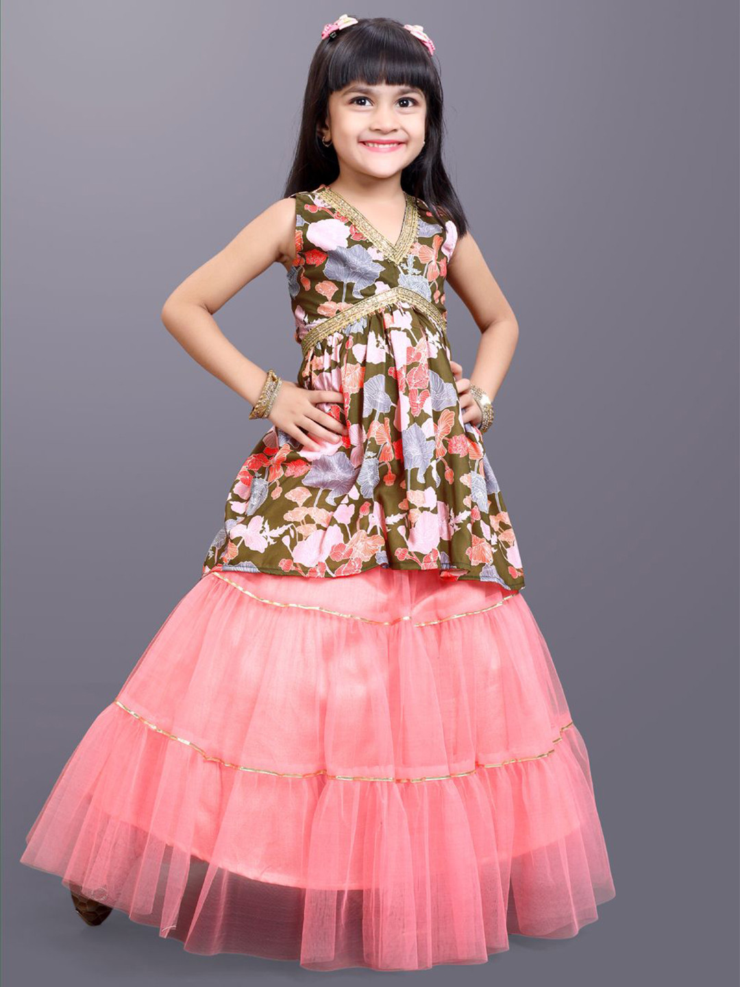 satyamfab Girls Printed Sequinned Ready to Wear Lehenga & Choli