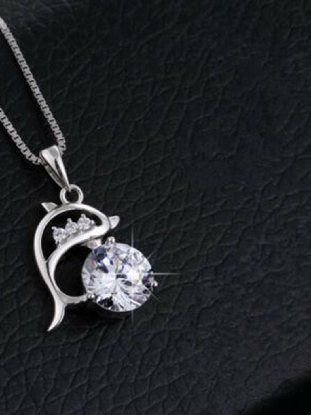 Bling Queen Stainless Steel Heart Star Stone-Studded Pendant With Chain