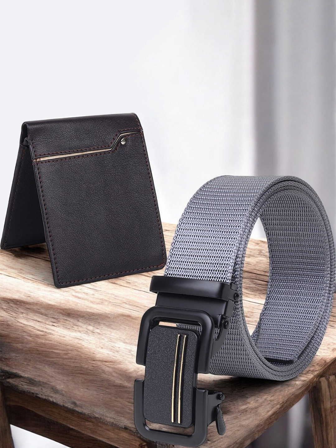 The Roadster Lifestyle Co Men Genuine Leather Wallet & Belt Accessory Gift Set