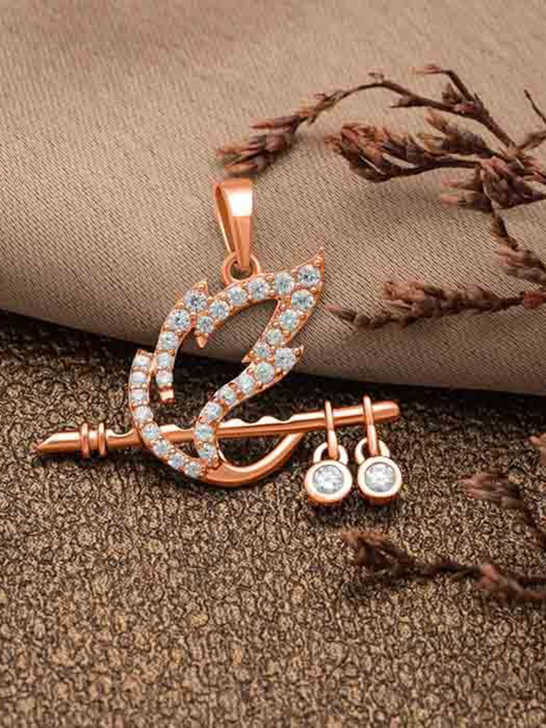 SILBERRY 925 Sterling Silver Rose Gold-Plated CZ Studded Layered Cross Pendants