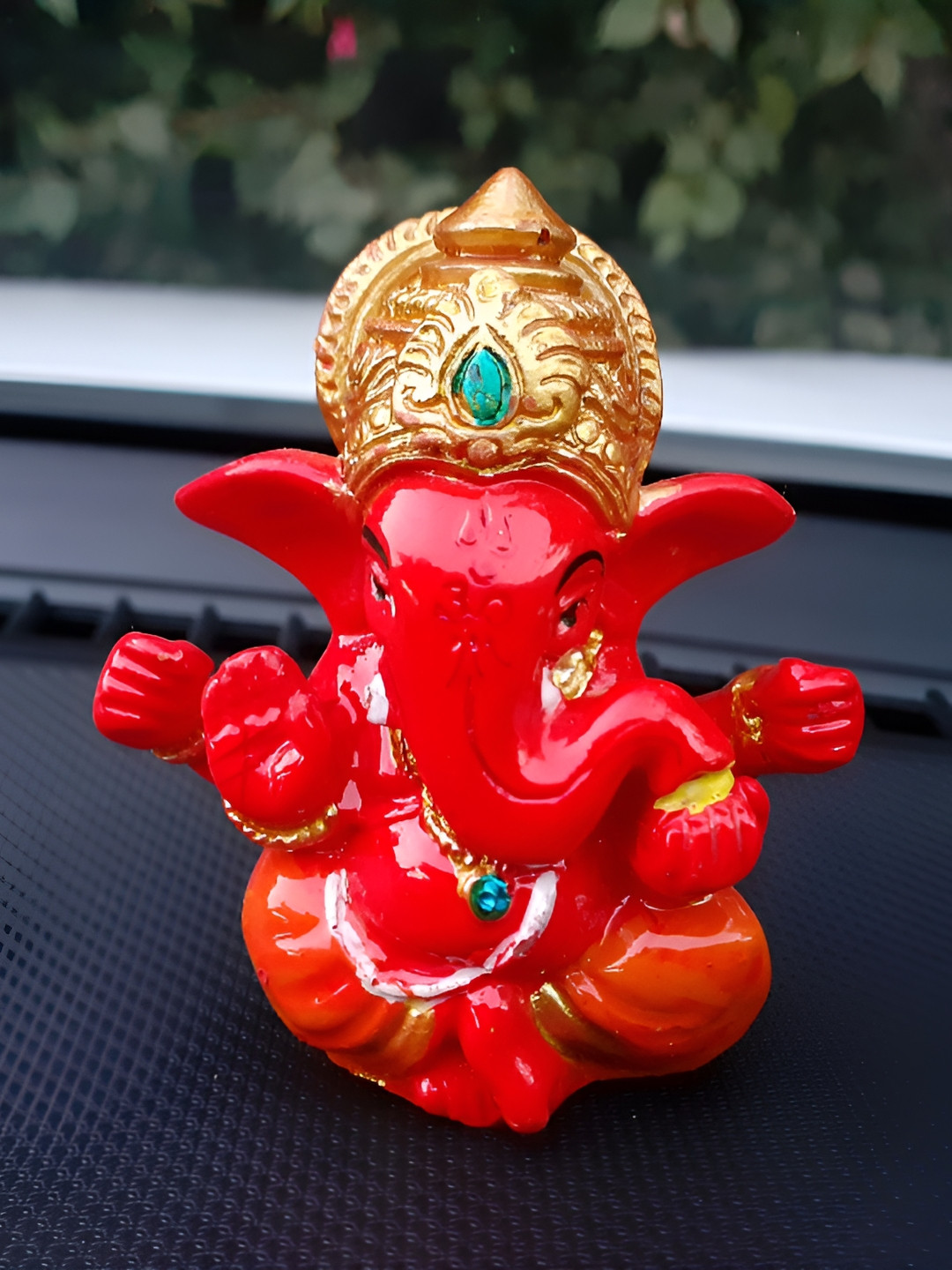 Afterstitch Lord Ganesha Red Polyresin Glossy Prayer Room Tiny Showpiece - 2 Inches