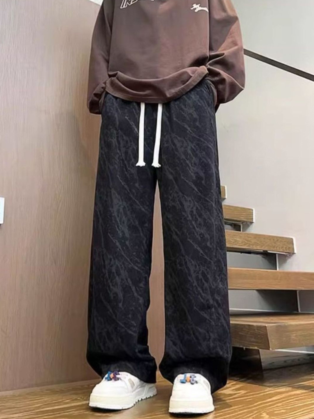 Men's Casual Loose Fit Abstract Wide Leg Trousers