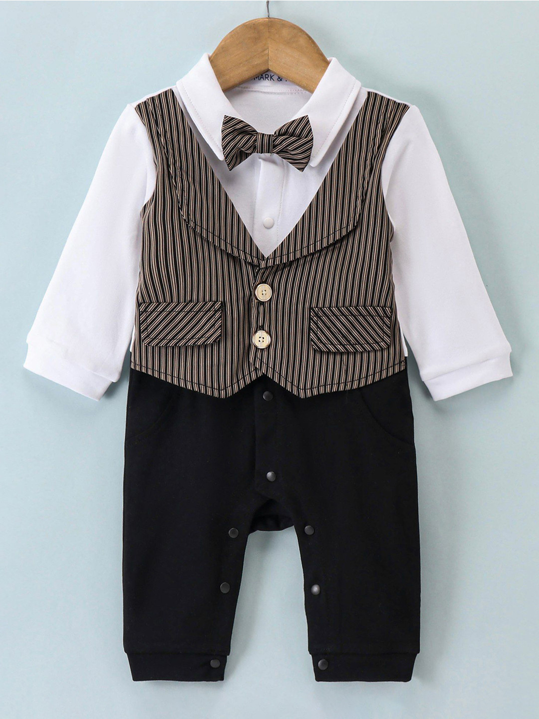 Mark & Mia Infant Boys Striped Rompers With Bow