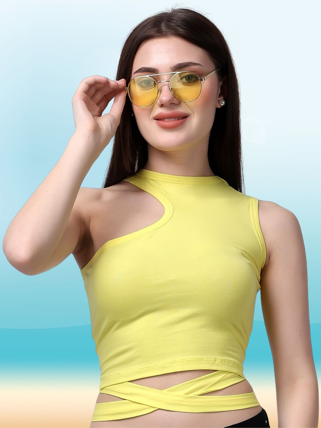 Aartej Women Cut Outs Cotton Tank Crop Top